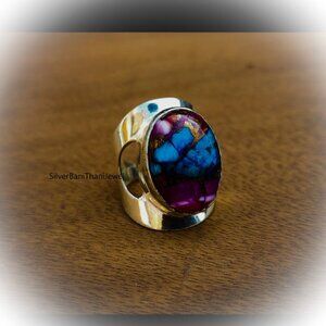 Silver Artisan Jewelry Handmade 925 Sterling Silver Pink Copper Turquoise Ring: